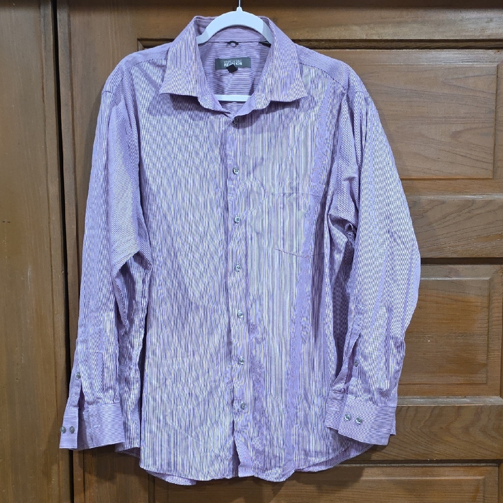 Reaction Kenneth Cole Men's Purple Striped Button Down Shirt